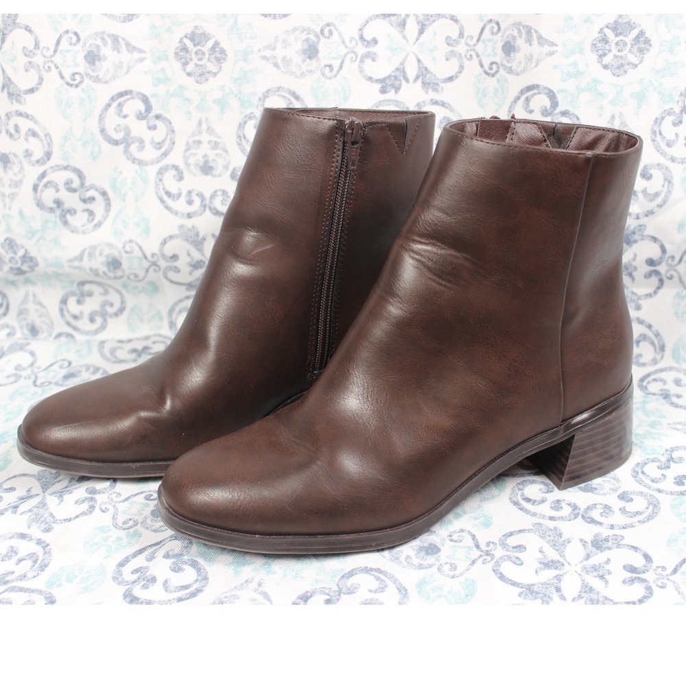 Kohls Eisleyy Brown Faux Leather Ankle Boots Block‎ Heel Womens 10 Medium